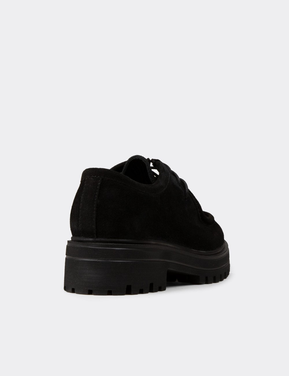 Women's Black Suede Leather Lace-Up Footwear - 02019ZSYHE01