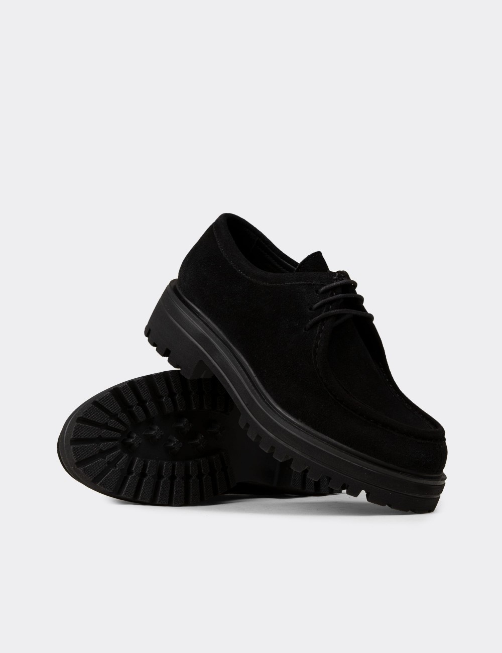 Women's Black Suede Leather Lace-Up Footwear - 02019ZSYHE01