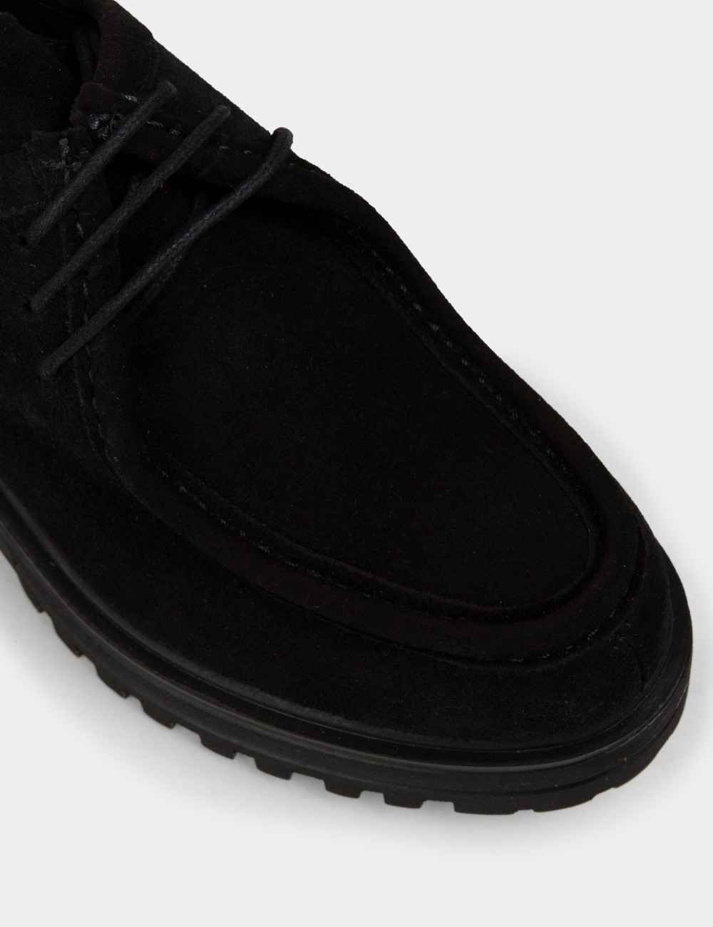 Women's Black Suede Leather Lace-Up Footwear - 02019ZSYHE01
