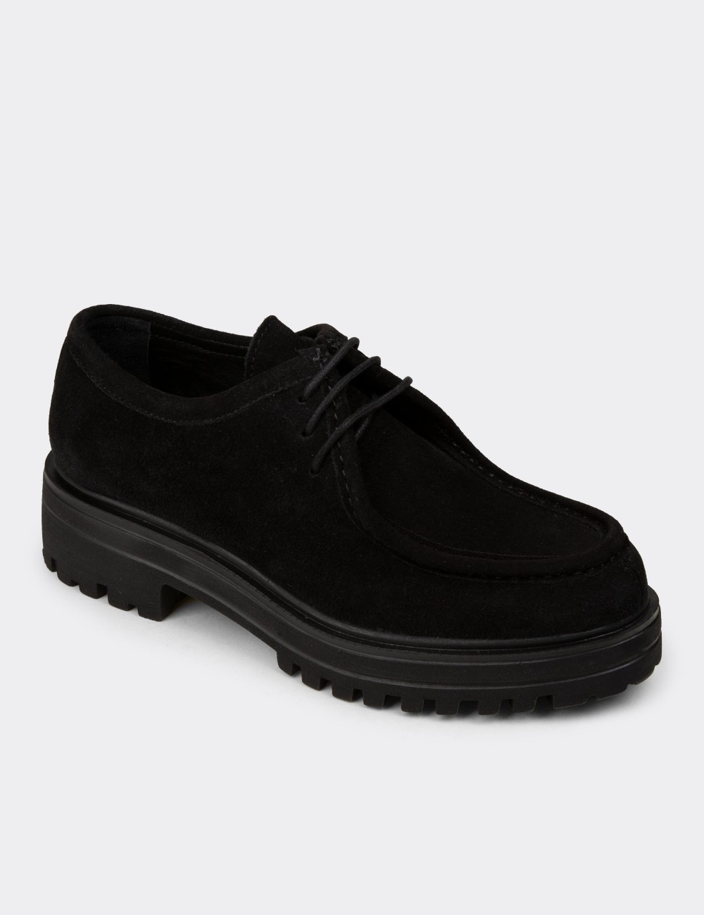Women's Black Suede Leather Lace-Up Footwear - 02019ZSYHE01