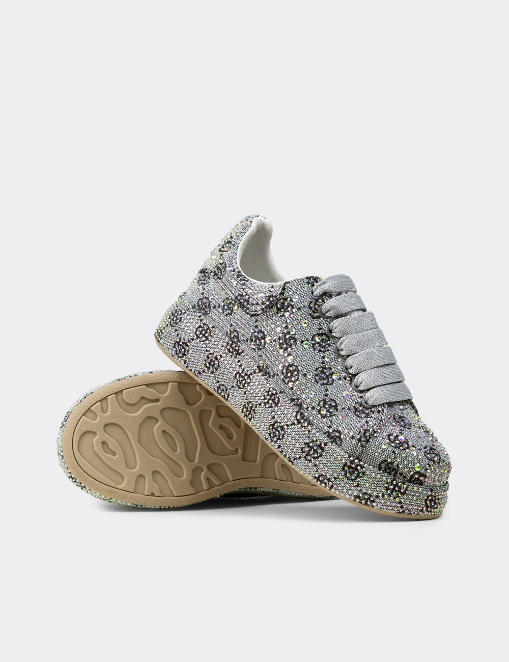 Women's Sneakers with Gray Stone Details - K0052ZGRIC01