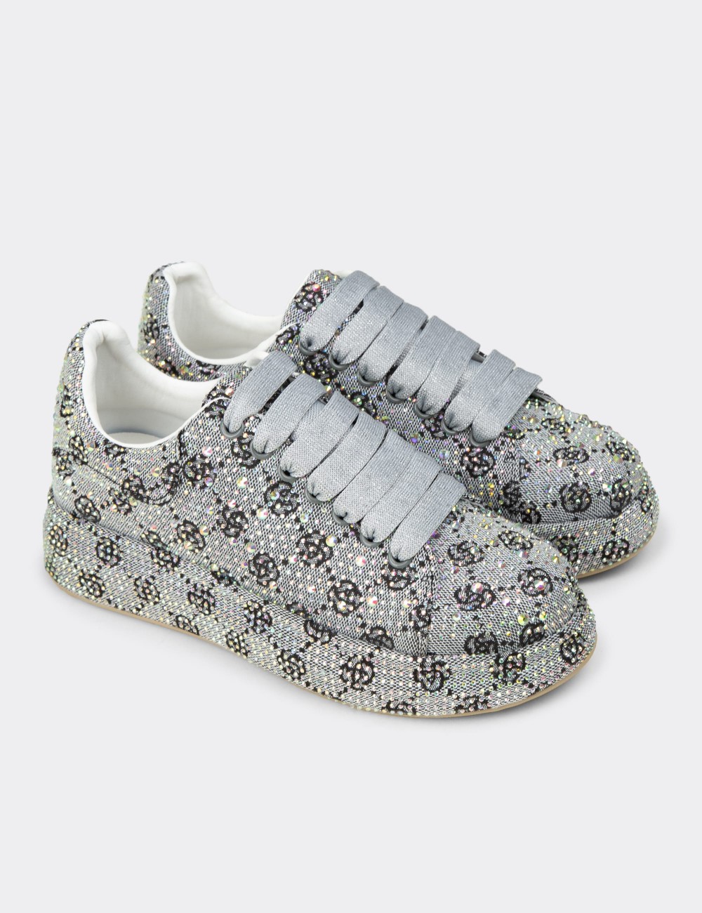 Women's Sneakers with Gray Stone Details - K0052ZGRIC01