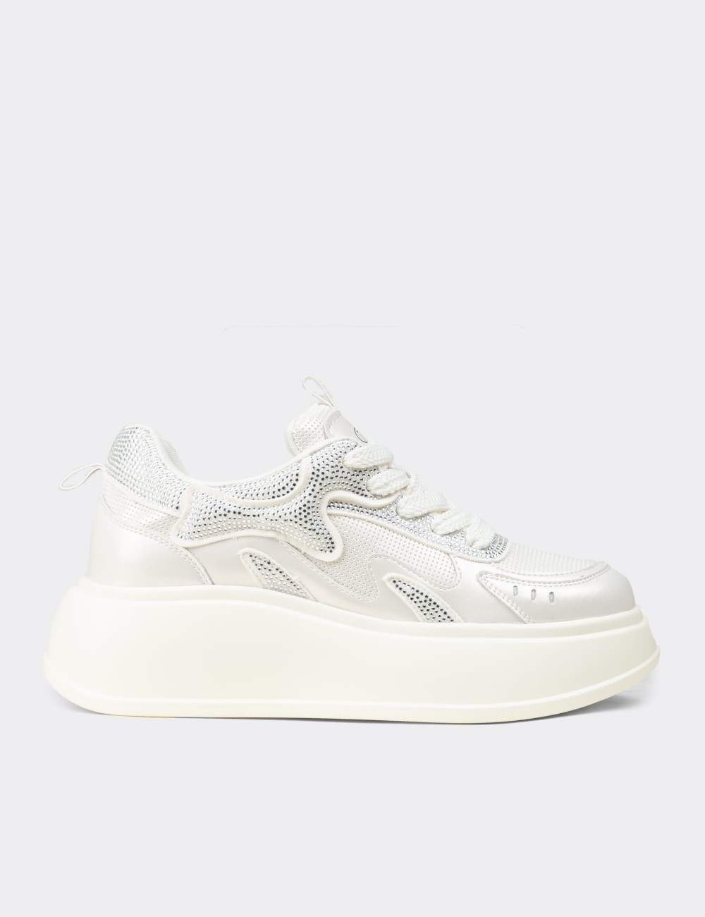 Women's White Crystal Platform Sneakers - 26424ZBYZP01
