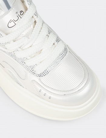 Women's White Crystal Platform Sneakers