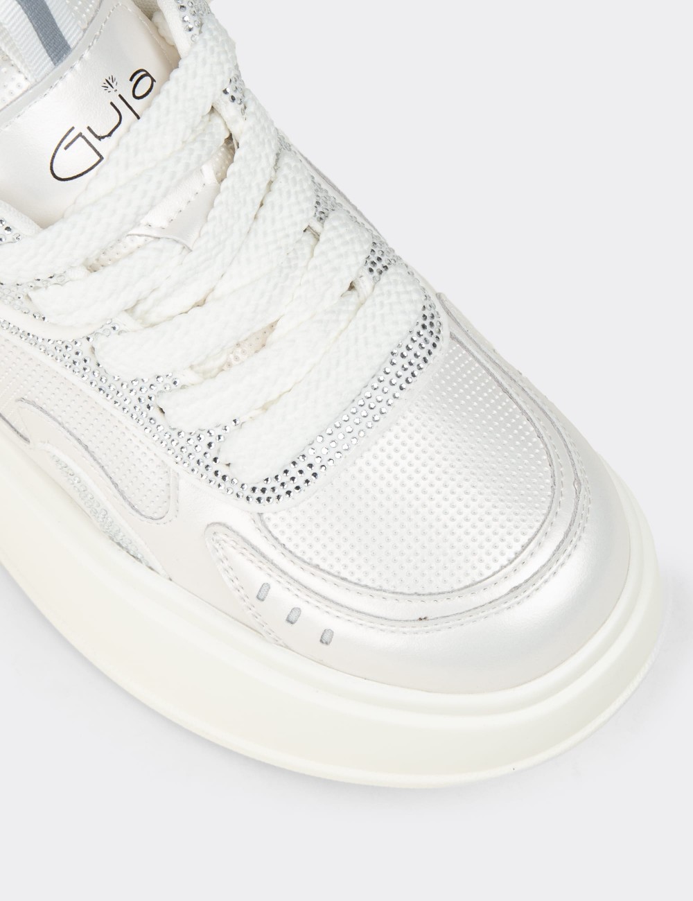 Women's White Crystal Platform Sneakers - 26424ZBYZP01