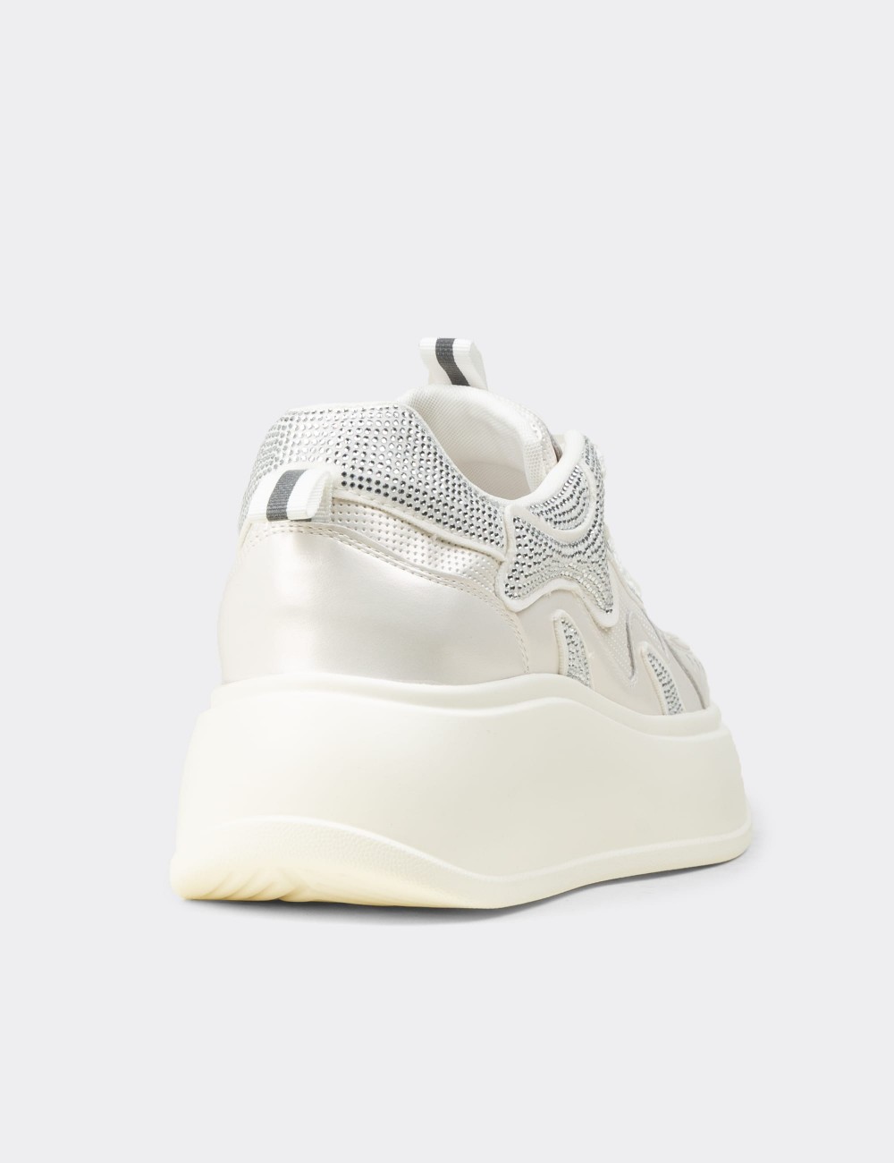 Women's White Crystal Platform Sneakers - 26424ZBYZP01