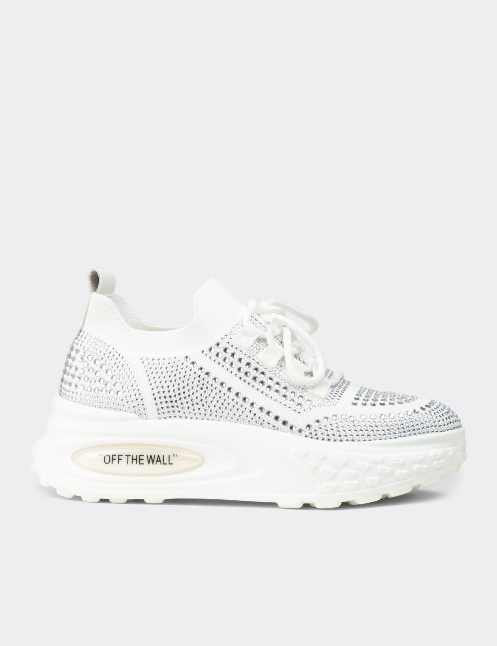 Women’s White Crystal Platform Sneakers - K0018ZBYZC01
