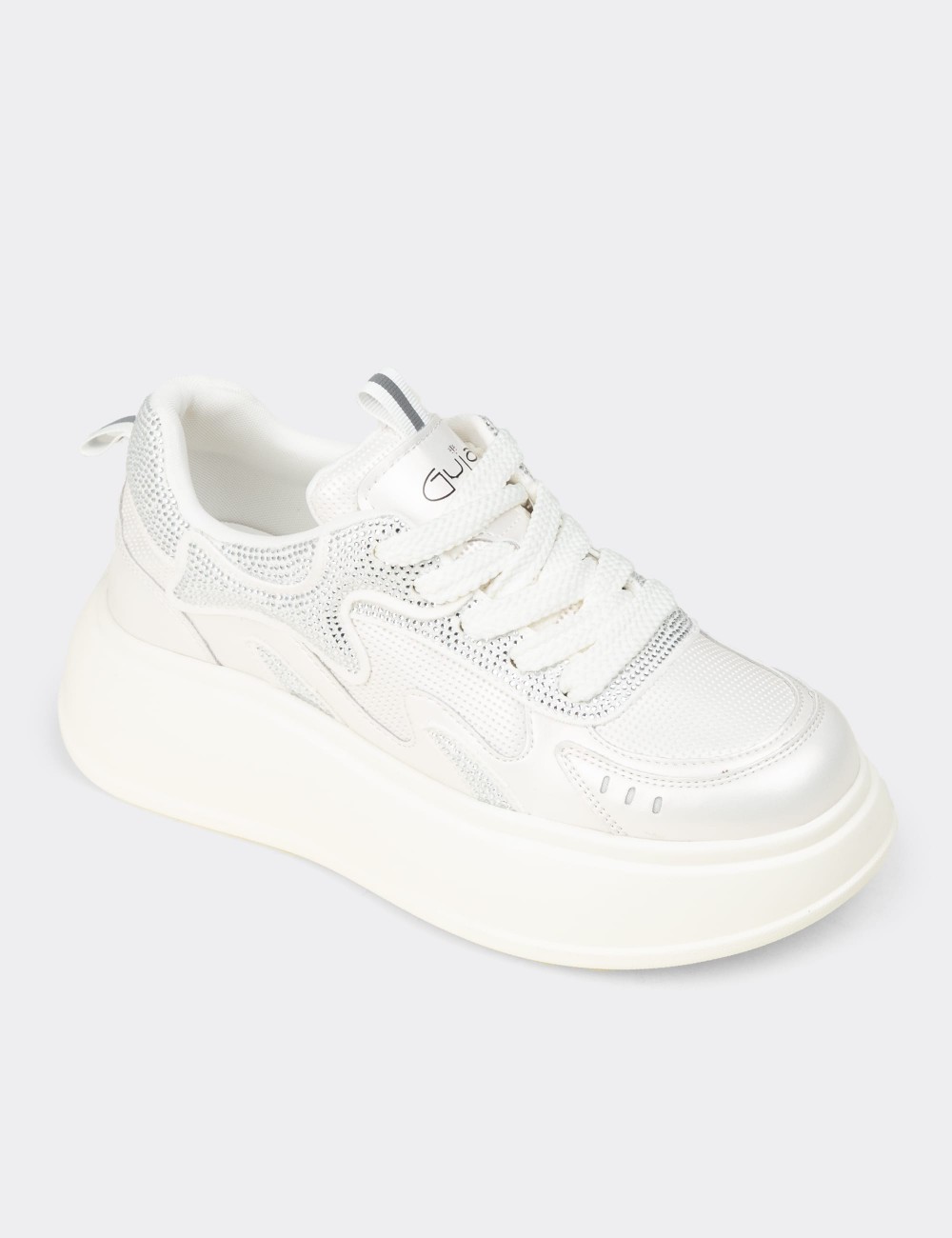 Women's White Crystal Platform Sneakers - 26424ZBYZP01