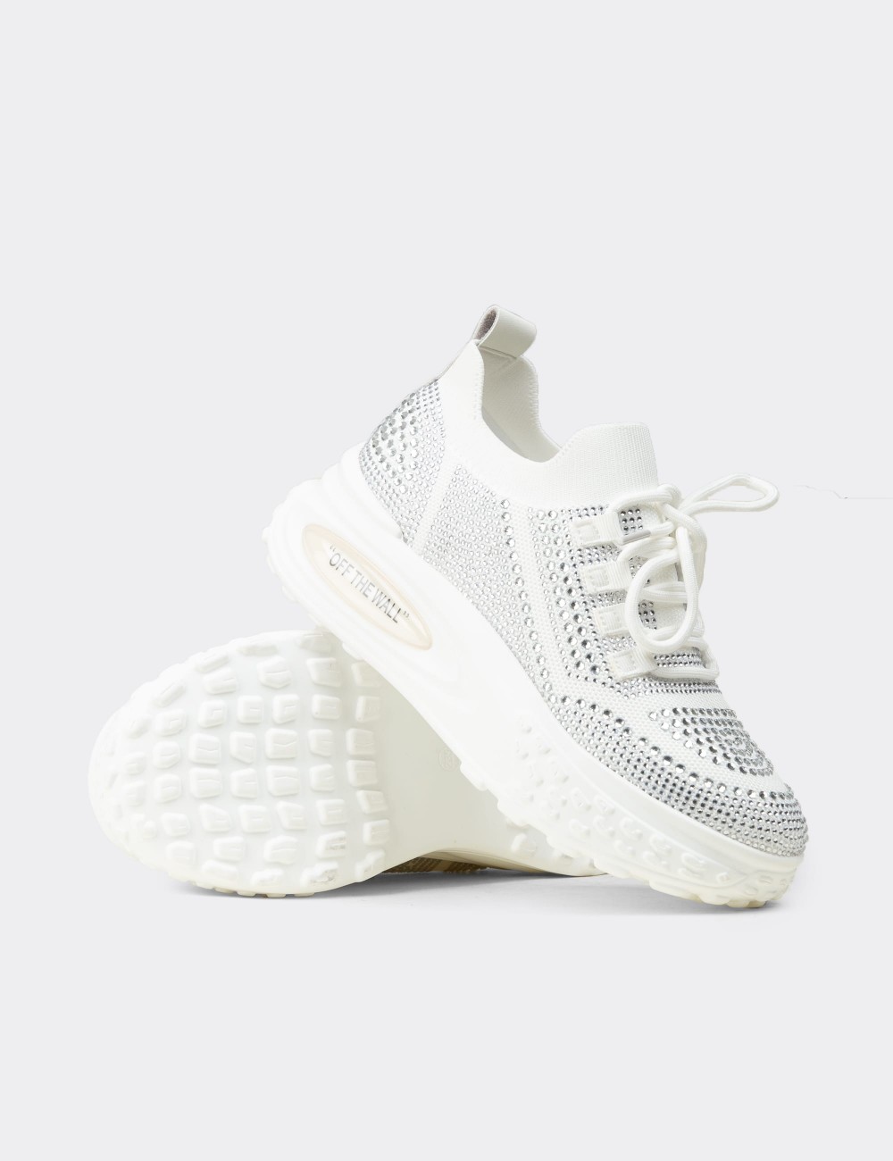 Women’s White Crystal Platform Sneakers - K0018ZBYZC01