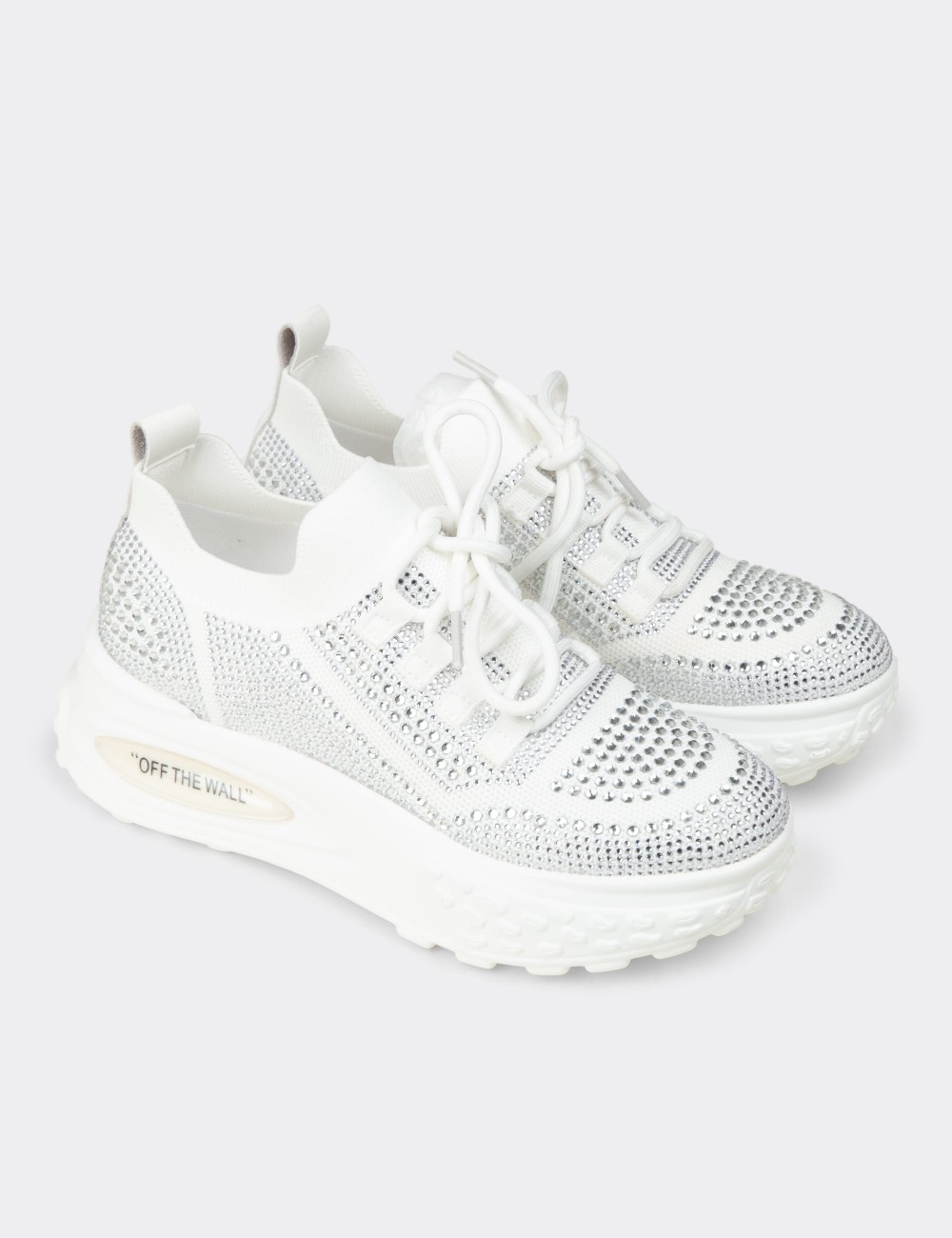 Women’s White Crystal Platform Sneakers - K0018ZBYZC01
