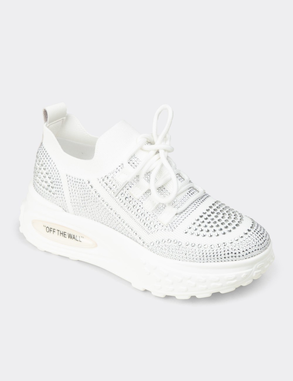 Women’s White Crystal Platform Sneakers - K0018ZBYZC01