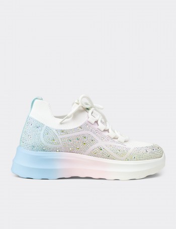 Women's Rhinestone-Embellished White Platform Sneakers