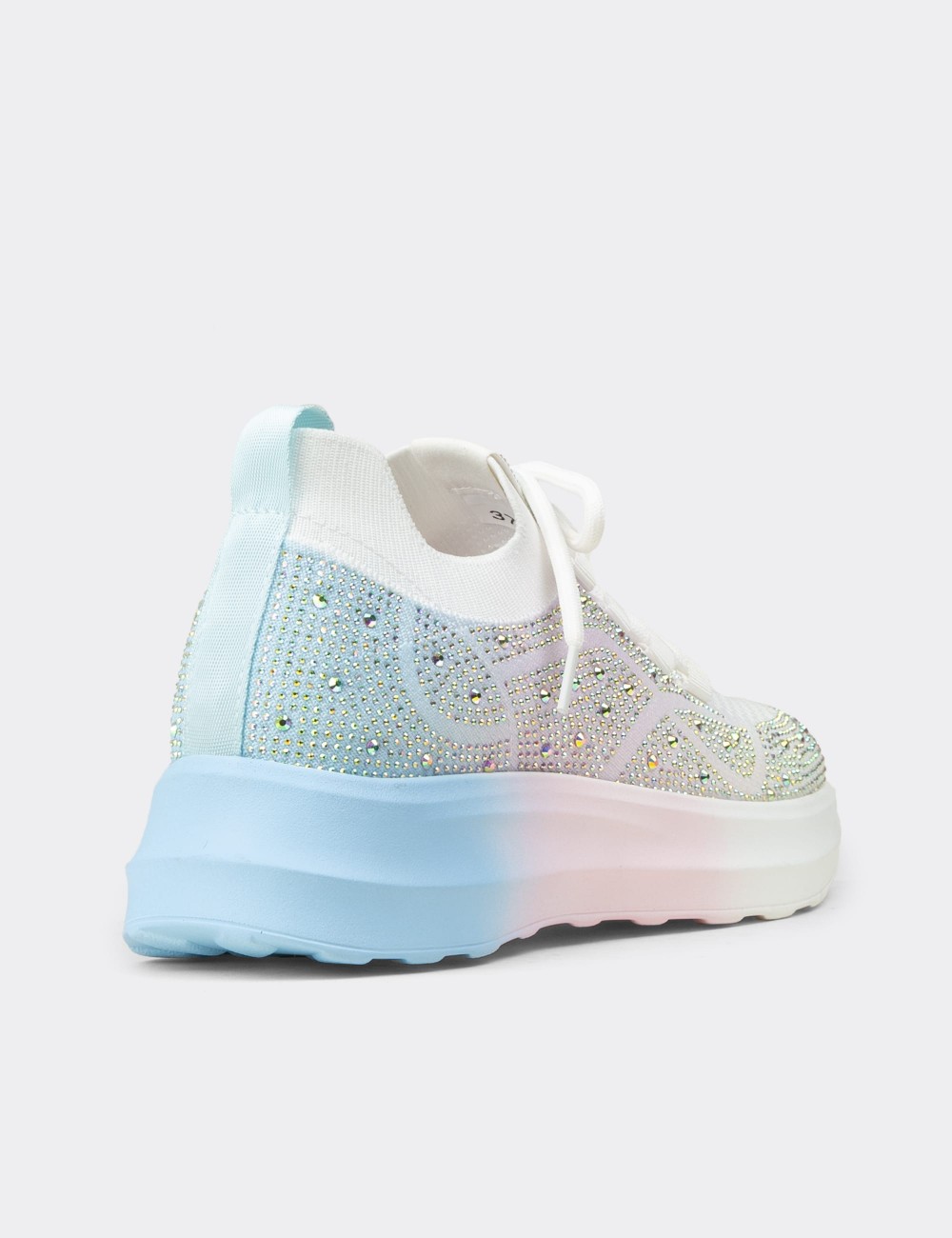 Women's Rhinestone-Embellished White Platform Sneakers - K0516ZBYZC01