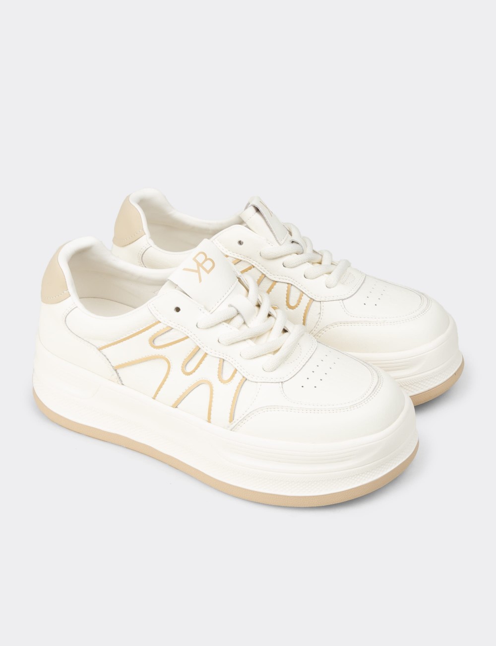 Women's Beige Platform Sneakers - K1064ZBEJC01
