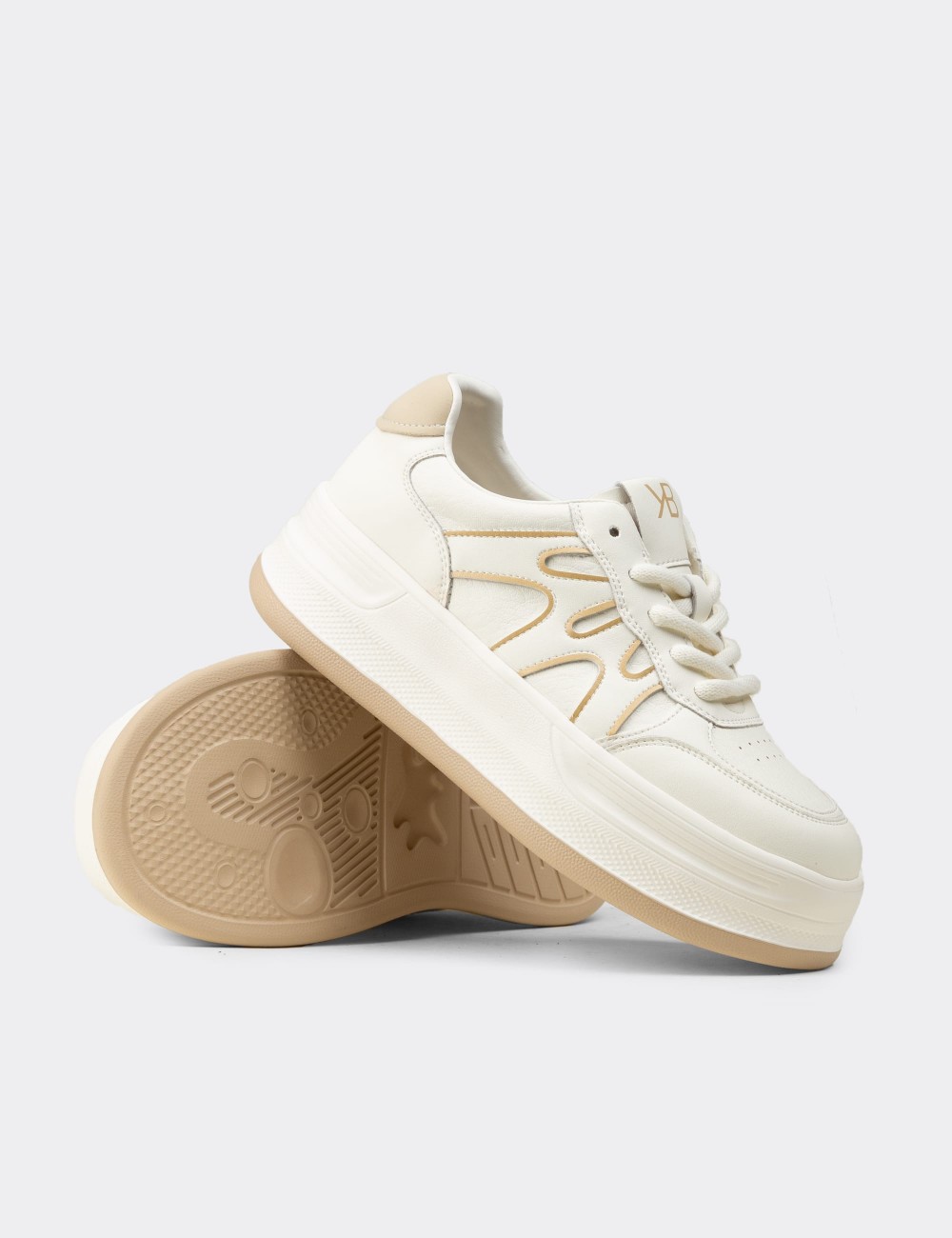 Women's Beige Platform Sneakers - K1064ZBEJC01