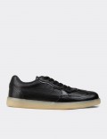Women's Black Leather Minimalist Sneakers