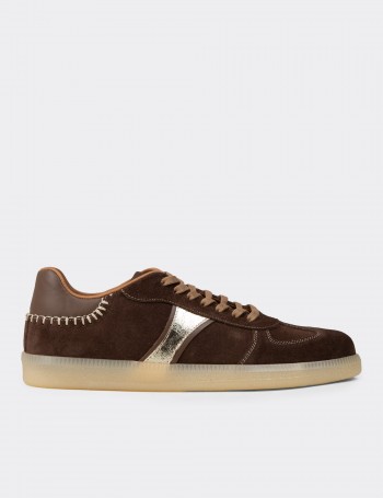 Women's Minimal Brown Suede Leather Sneakers