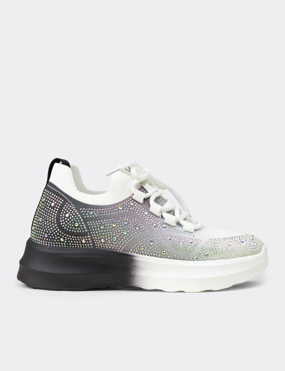 Women's Rhinestone Platform Black Sneakers - K0516ZSYHC01