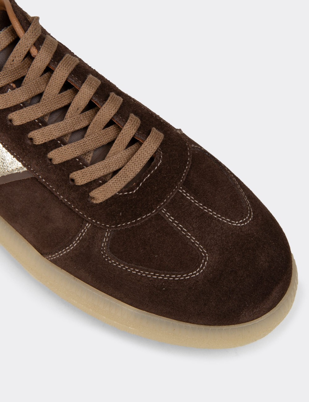 Women's Minimal Brown Suede Leather Sneakers - R2603ZKHVC01