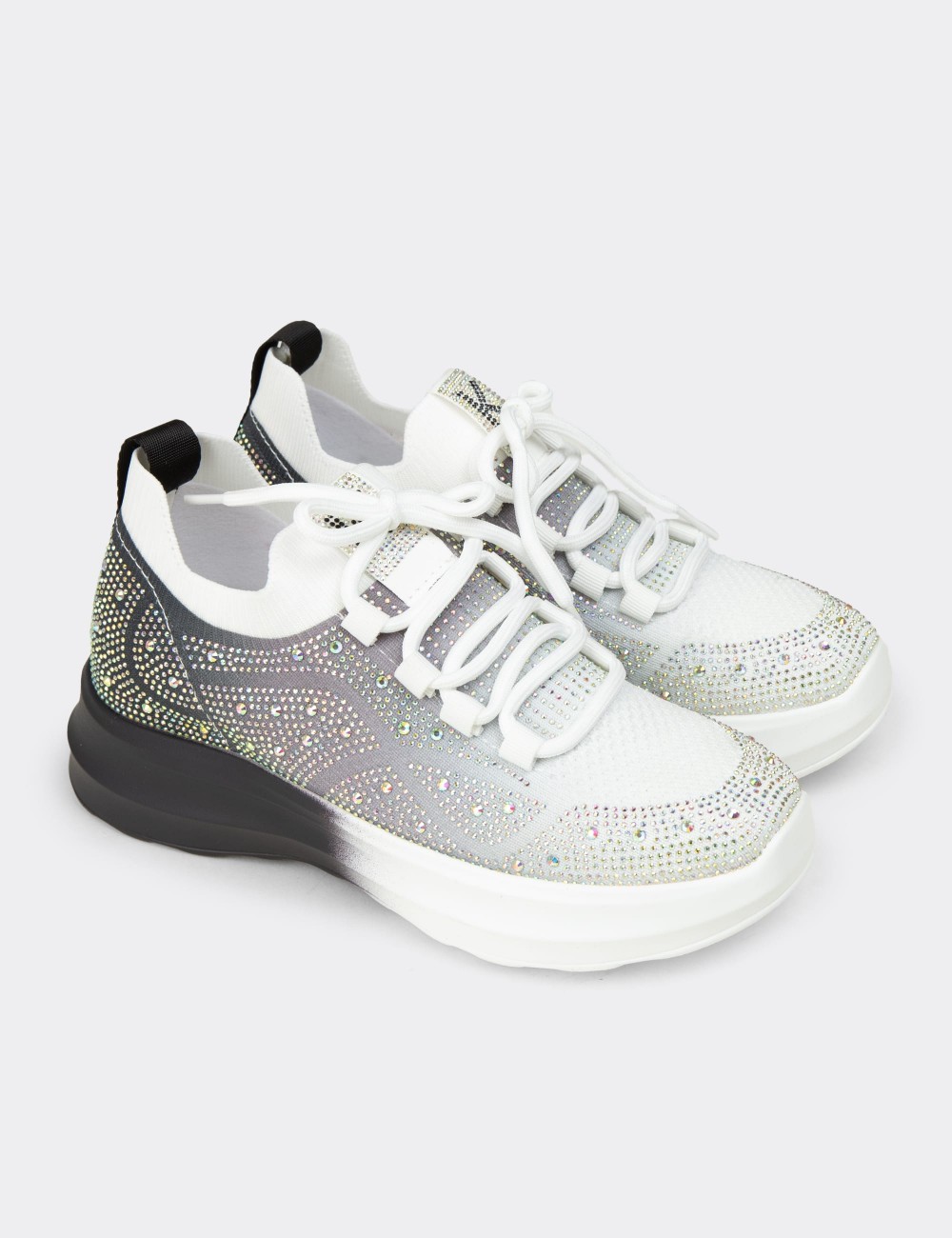 Women's Rhinestone Platform Black Sneakers - K0516ZSYHC01