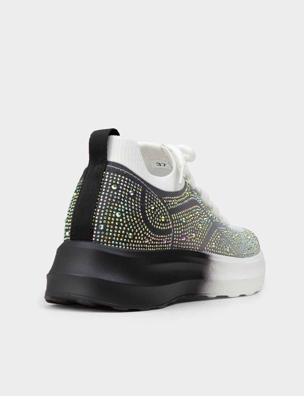 Women's Rhinestone Platform Black Sneakers - K0516ZSYHC01