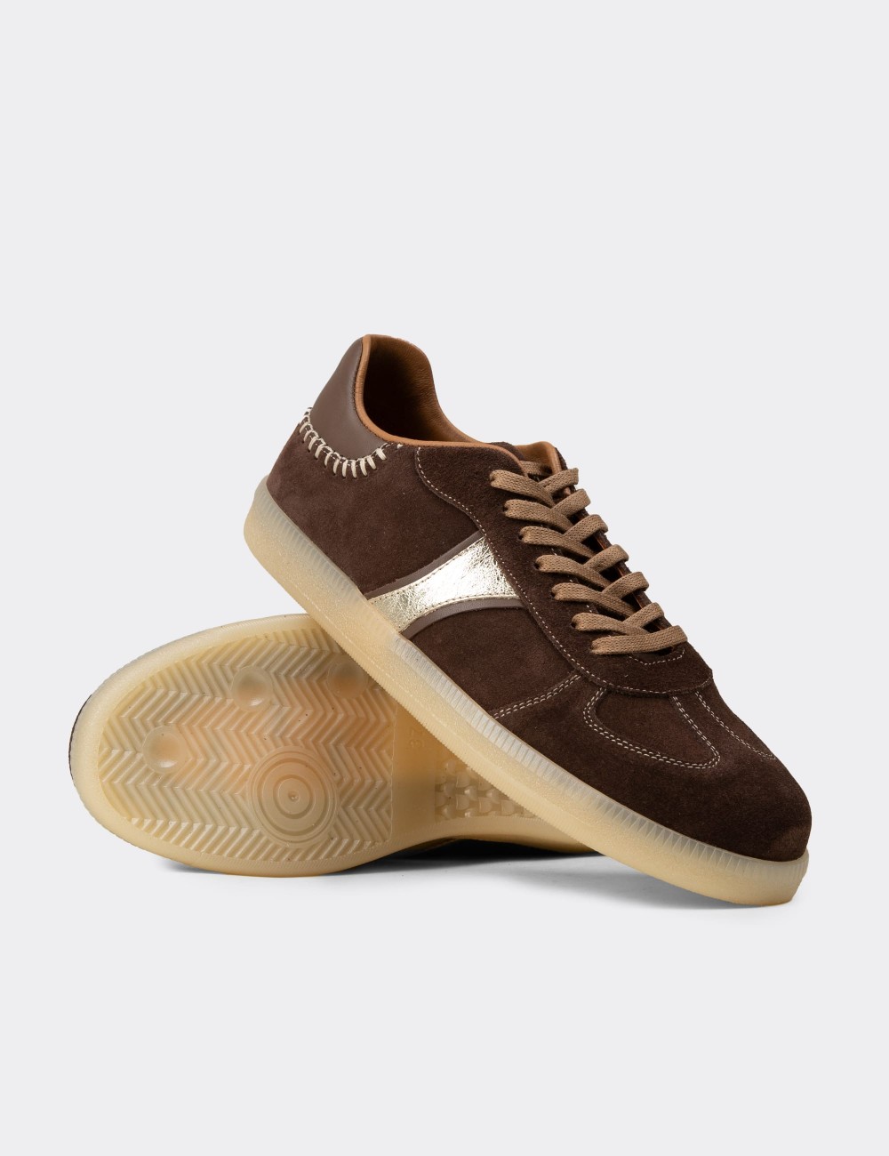 Women's Minimal Brown Suede Leather Sneakers - R2603ZKHVC01