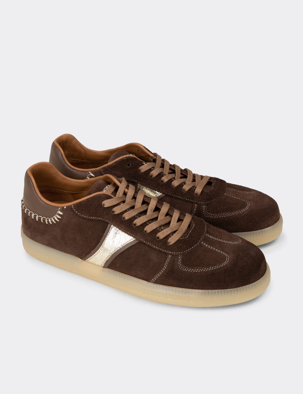 Women's Minimal Brown Suede Leather Sneakers - R2603ZKHVC01
