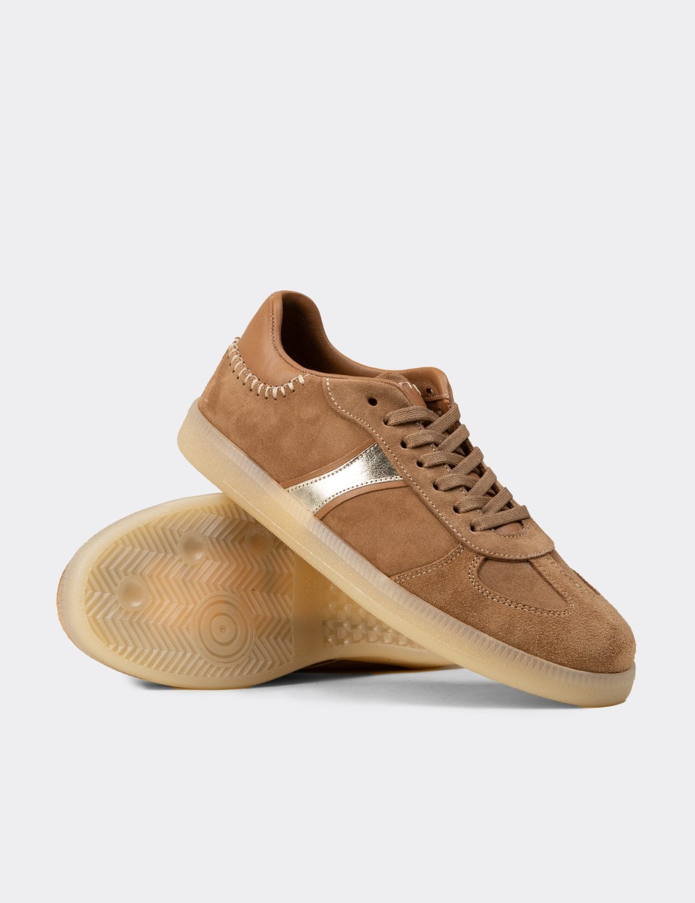 Women's Minimal Sandstone Suede Leather Sneakers - R2603ZVZNC01