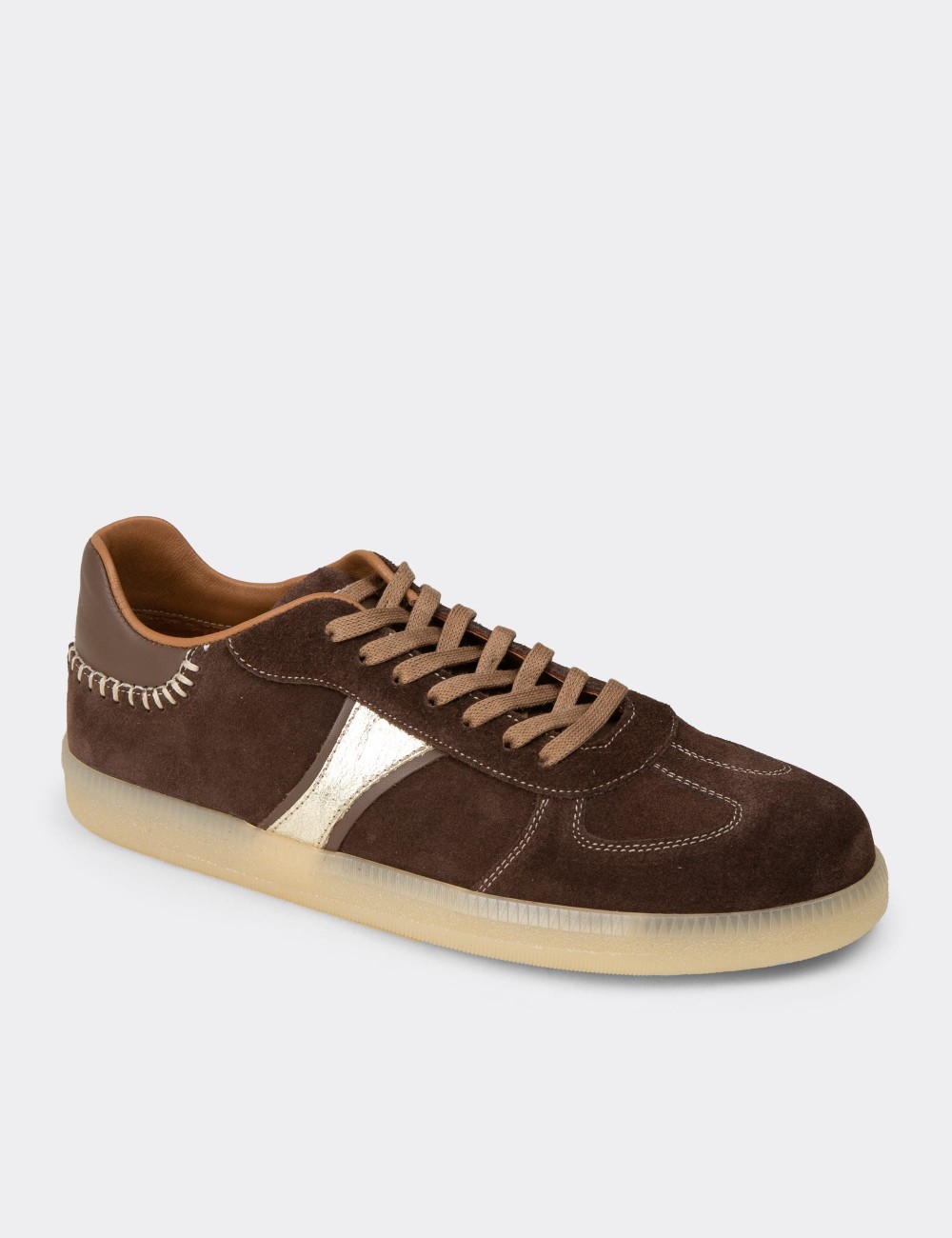Women's Minimal Brown Suede Leather Sneakers - R2603ZKHVC01