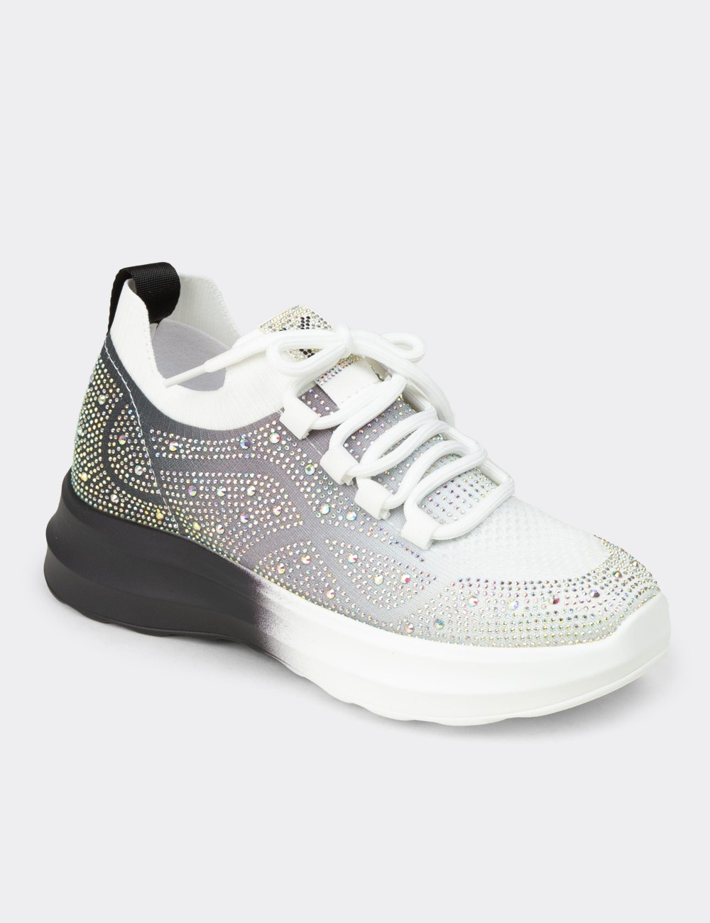 Women's Rhinestone Platform Black Sneakers - K0516ZSYHC01