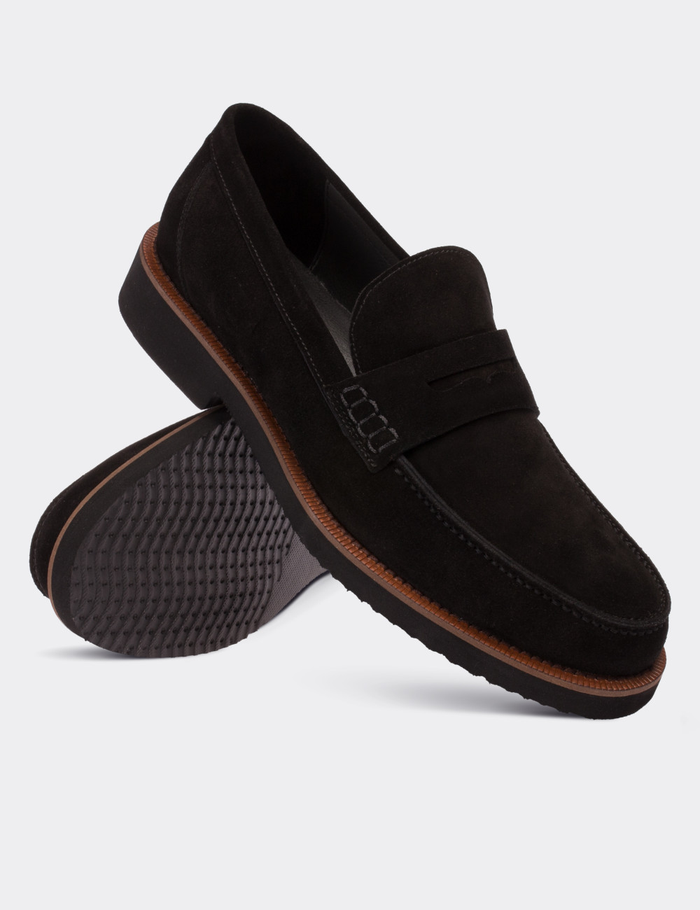 Black Suede Leather Loafers & Moccasins Shoes - 01538MSYHE09