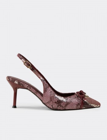 Women's Burgundy Snake-Print Bow Slingback Heels - RD325ZBRDM01