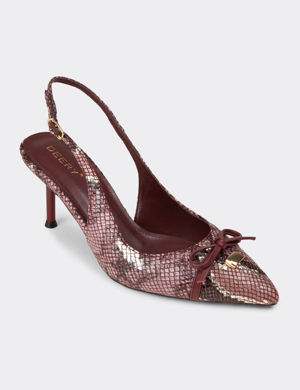 Women's Burgundy Snake-Print Bow Slingback Heels - RD325ZBRDM01