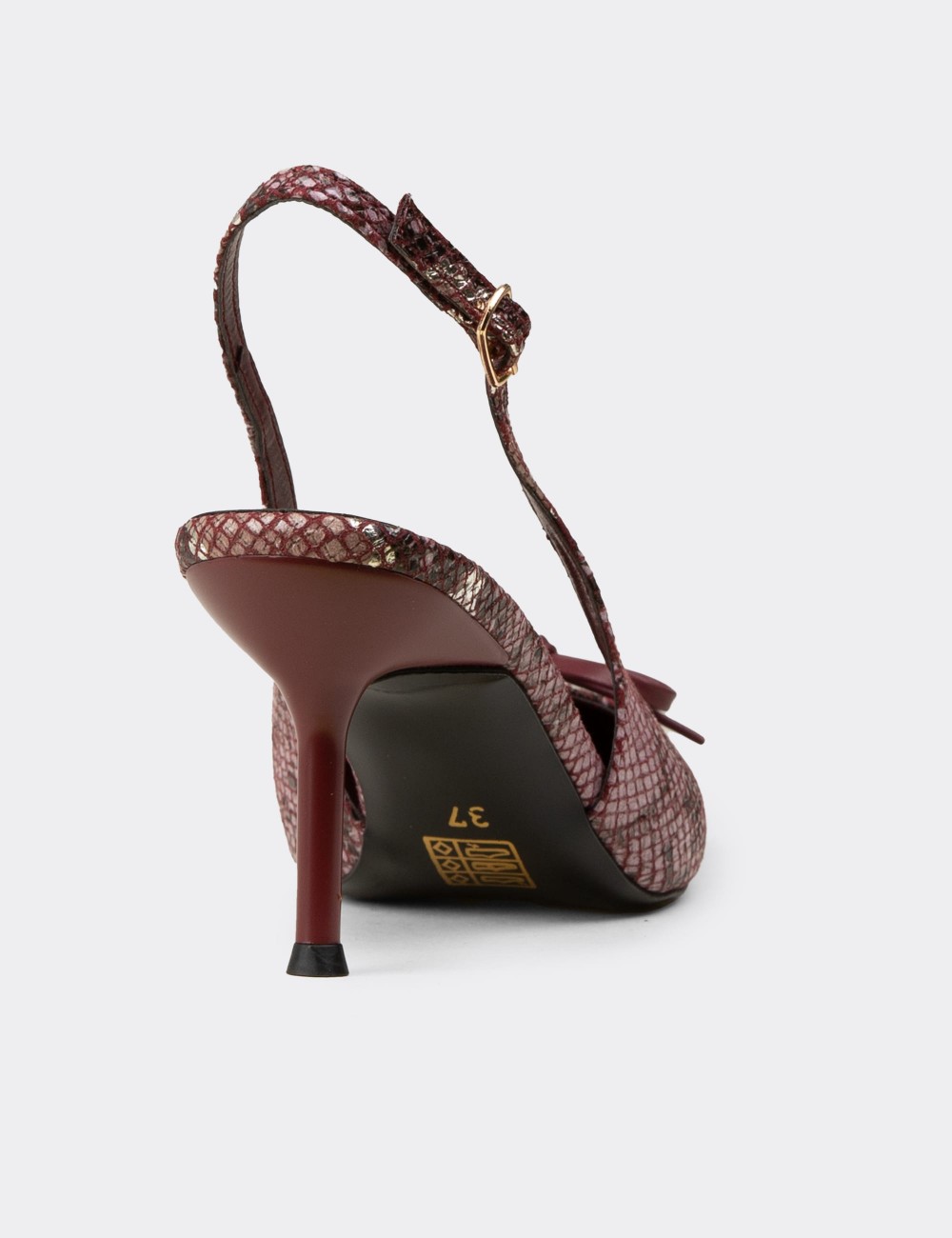 Women's Burgundy Snake-Print Bow Slingback Heels - RD325ZBRDM01