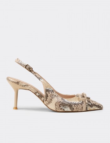 Women's Beige Bow Slingback Evening Heels - RD325ZBEJM01