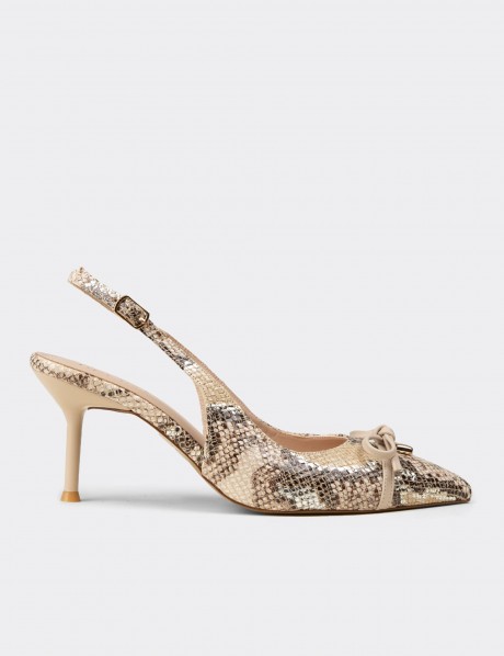 Women's Beige Bow Slingback Evening Heels