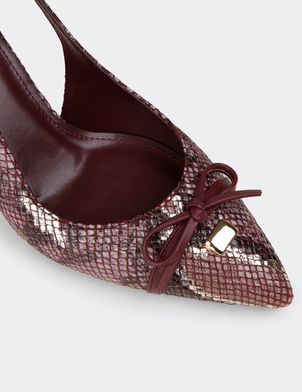 Women's Burgundy Snake-Print Bow Slingback Heels - RD325ZBRDM01