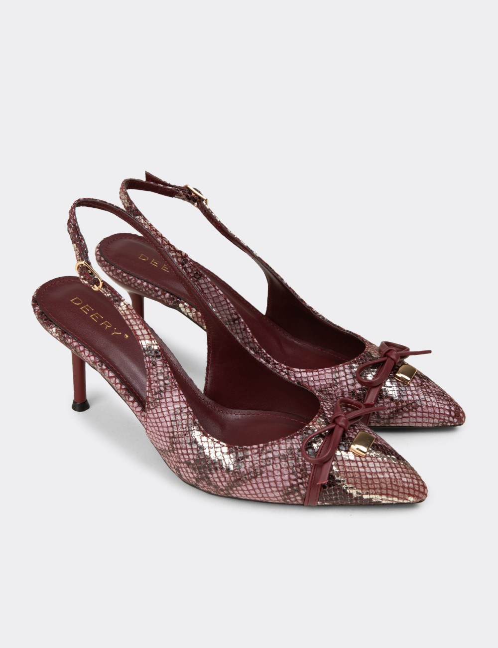 Women's Burgundy Snake-Print Bow Slingback Heels - RD325ZBRDM01