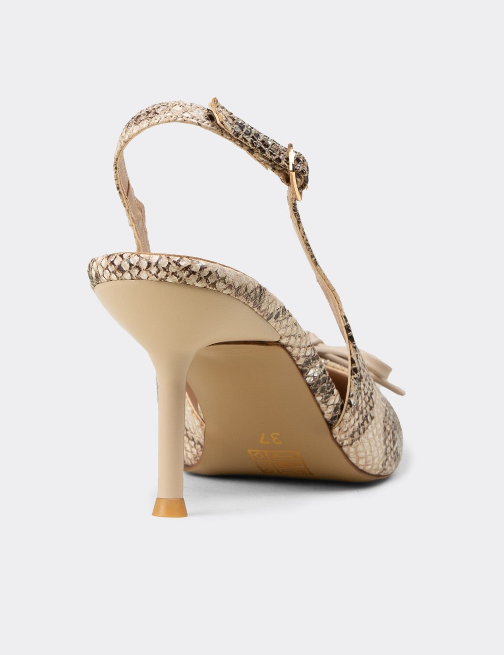 Women's Beige Bow Slingback Evening Heels - RD325ZBEJM01