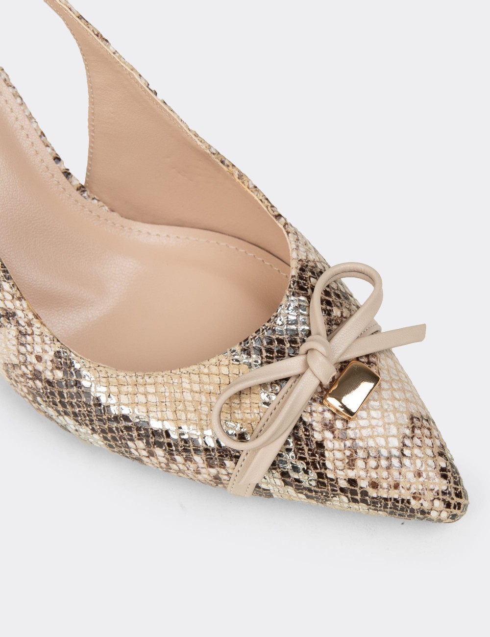 Women's Beige Bow Slingback Evening Heels - RD325ZBEJM01