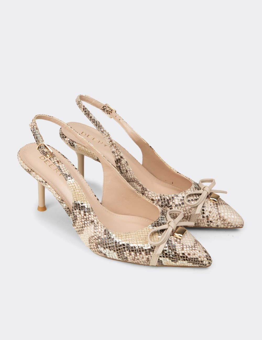 Women's Beige Bow Slingback Evening Heels - RD325ZBEJM01
