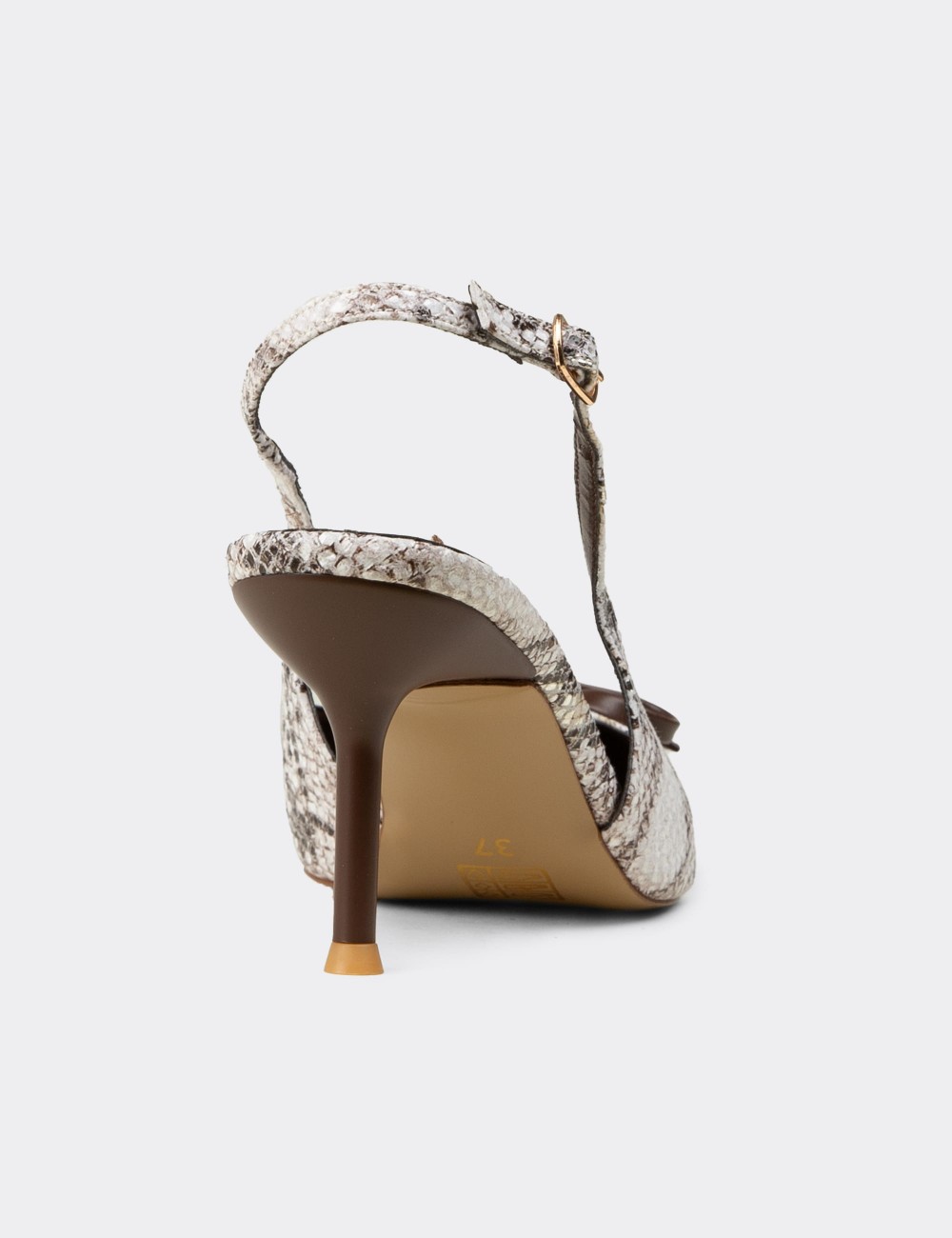 Women's Brown Snake-Effect Bow Slingback Heels - RD325ZKHVM01