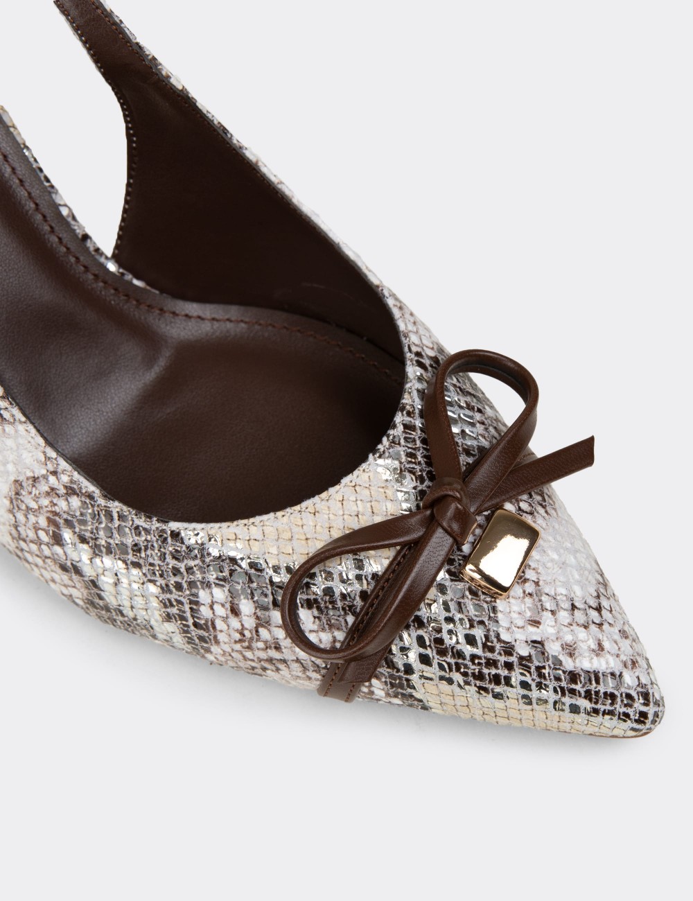 Women's Brown Snake-Effect Bow Slingback Heels - RD325ZKHVM01