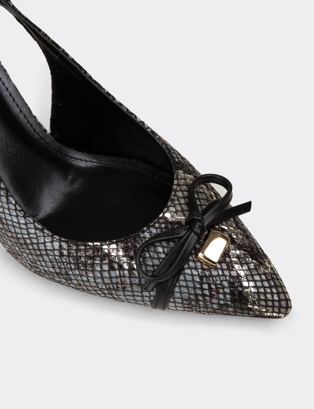 Women's Black Snake-Effect Slingback Heels with Bow Detail - RD325ZSYHM01