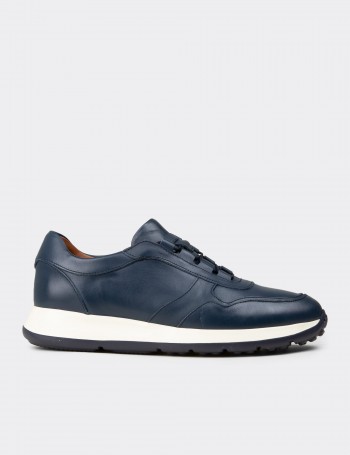 Men's Navy Leather Sneakers