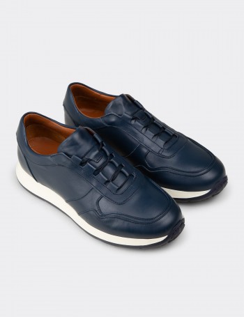 Men's Navy Leather Sneakers