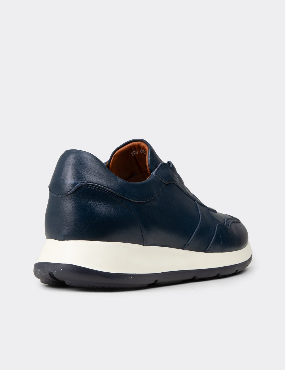 Men's Navy Leather Sneakers - E8210MLCVE01