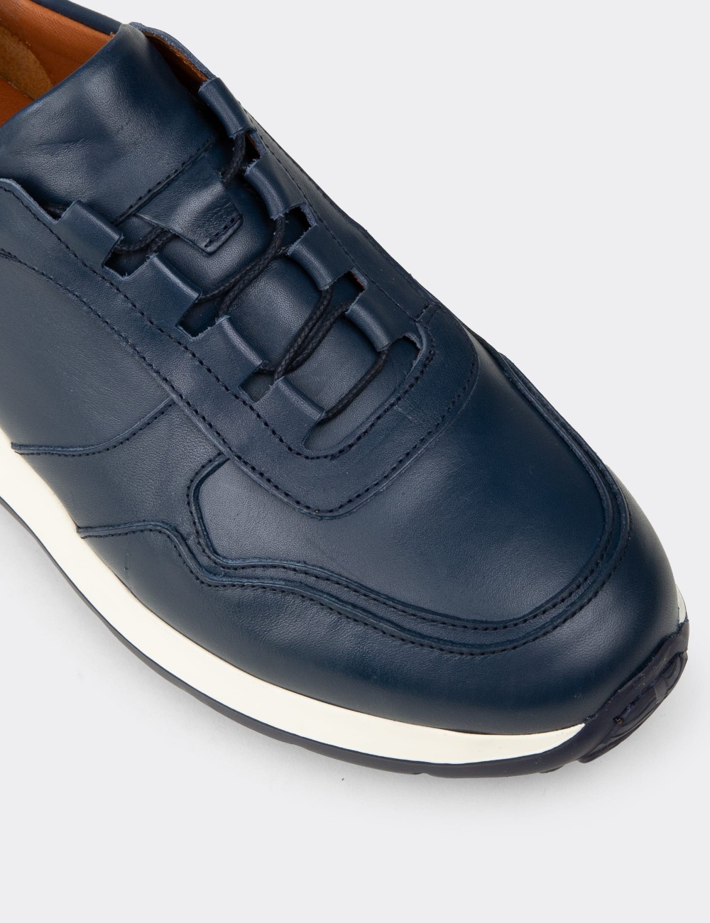 Men's Navy Leather Sneakers - E8210MLCVE01