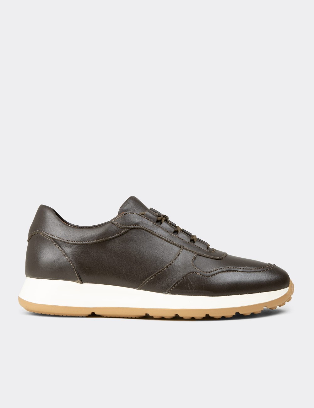 Men's Khaki Leather Sneakers - E8210MHAKE01