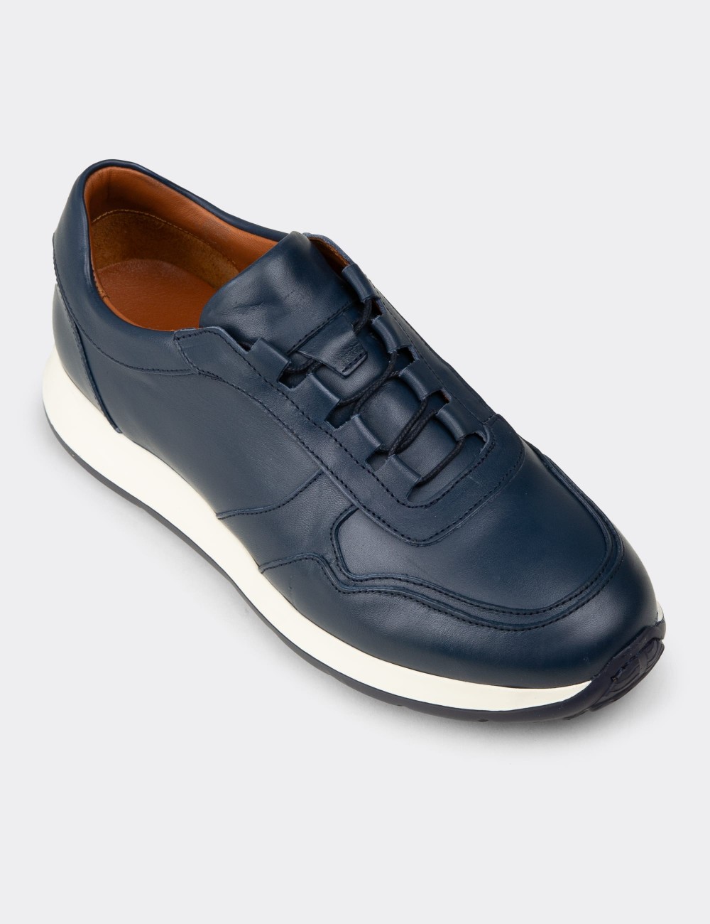 Men's Navy Leather Sneakers - E8210MLCVE01